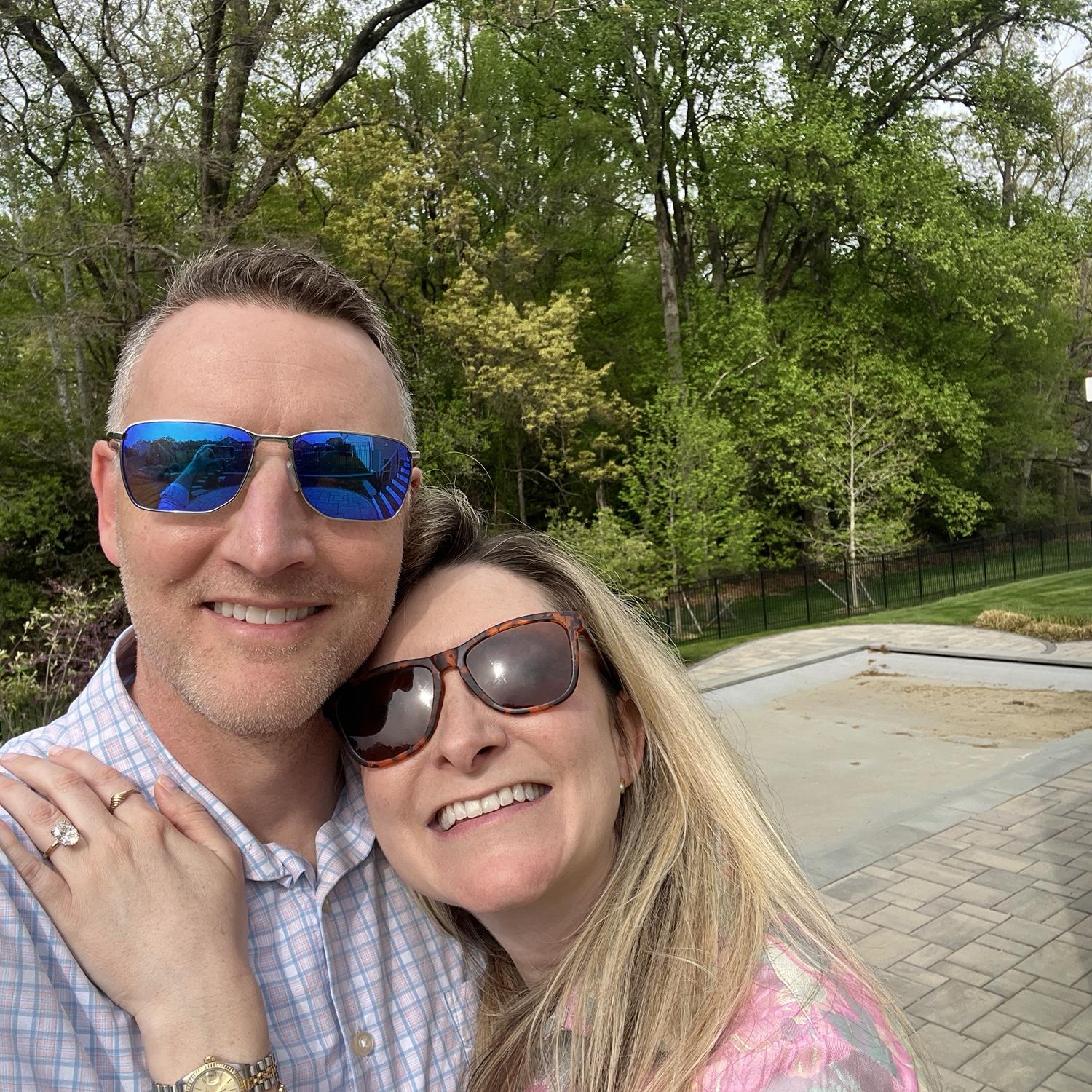 Engaged! Tim proposed poolside in our soon to be backyard!