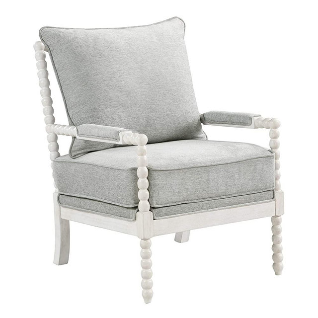 OSP Home Furnishings Kaylee Spindle Accent Chair, 26.5” W x 32.25” D x 37” H, White Frame with Grey Fabric