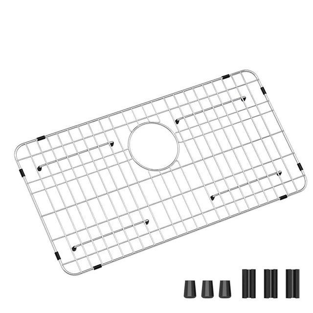 Stainless Steel Sink Grid and Protectors for Bottom of Kitchen Sink, 26" x 14" with Rear Drain for Single Sink Bowl, for sink protectors for kitchen sink stainless steel