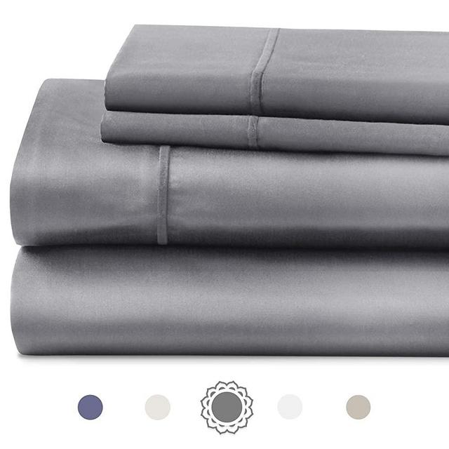 Hyde Lane Luxury 1000 Thread Count Cotton Queen Size Sheets Set | Grey 4 Piece - Fitted, Flat Sheet & Pillowcase Shams | Stretches Up to 20 Inch to Easily Cover Large Bed Sizes | Superior Softness