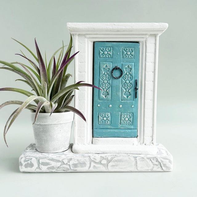 Miniature Door Air Plant Holder - Cute Home Decor Handmade Gift ,Plant Gift for Birthdays and Plant Lovers, Unique Shelf and Desk Accent