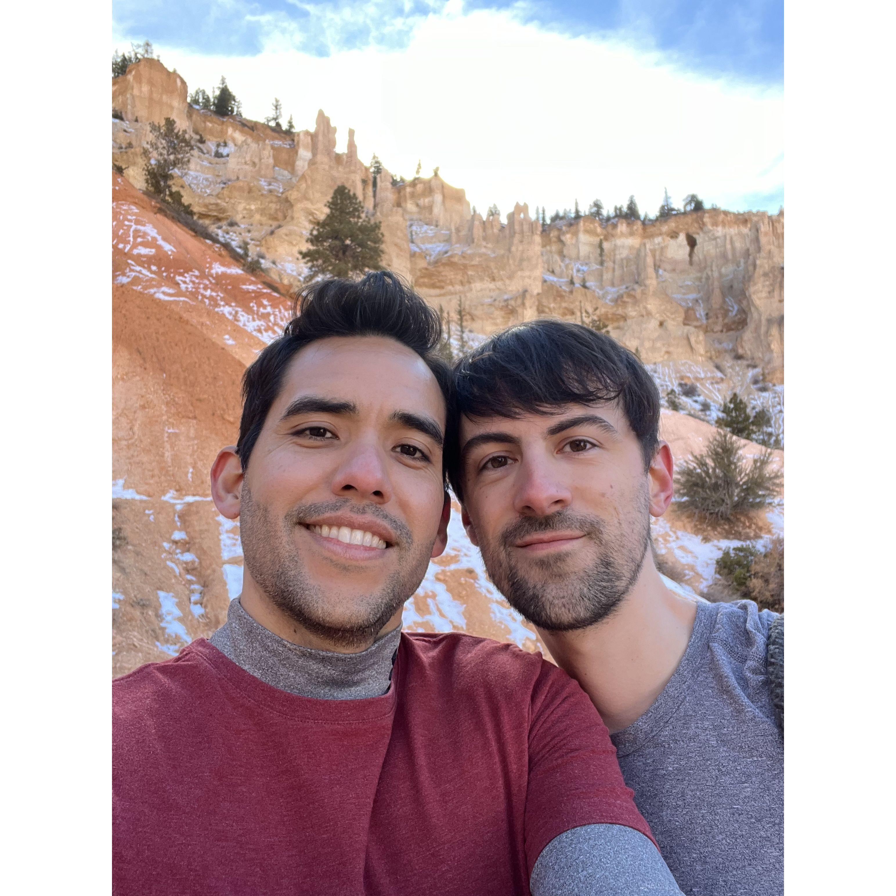 Steven and Diego at Bryce Canyon... after surviving a horrifying ice-covered path where Diego was paralyzed by fear for ten minutes!