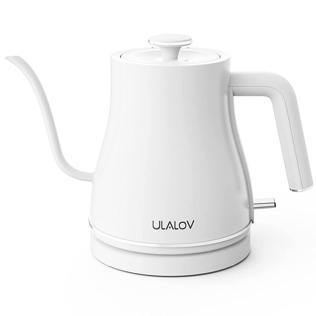 Ulalov Electric Gooseneck Kettle Ultra Fast Boiling Hot Water Kettle 100% Stainless Steel for Pour-over Coffee & Tea, Leak-Proof Design, Auto Shutoff Anti-dry Protection, 1200W-0.8L, Matte White