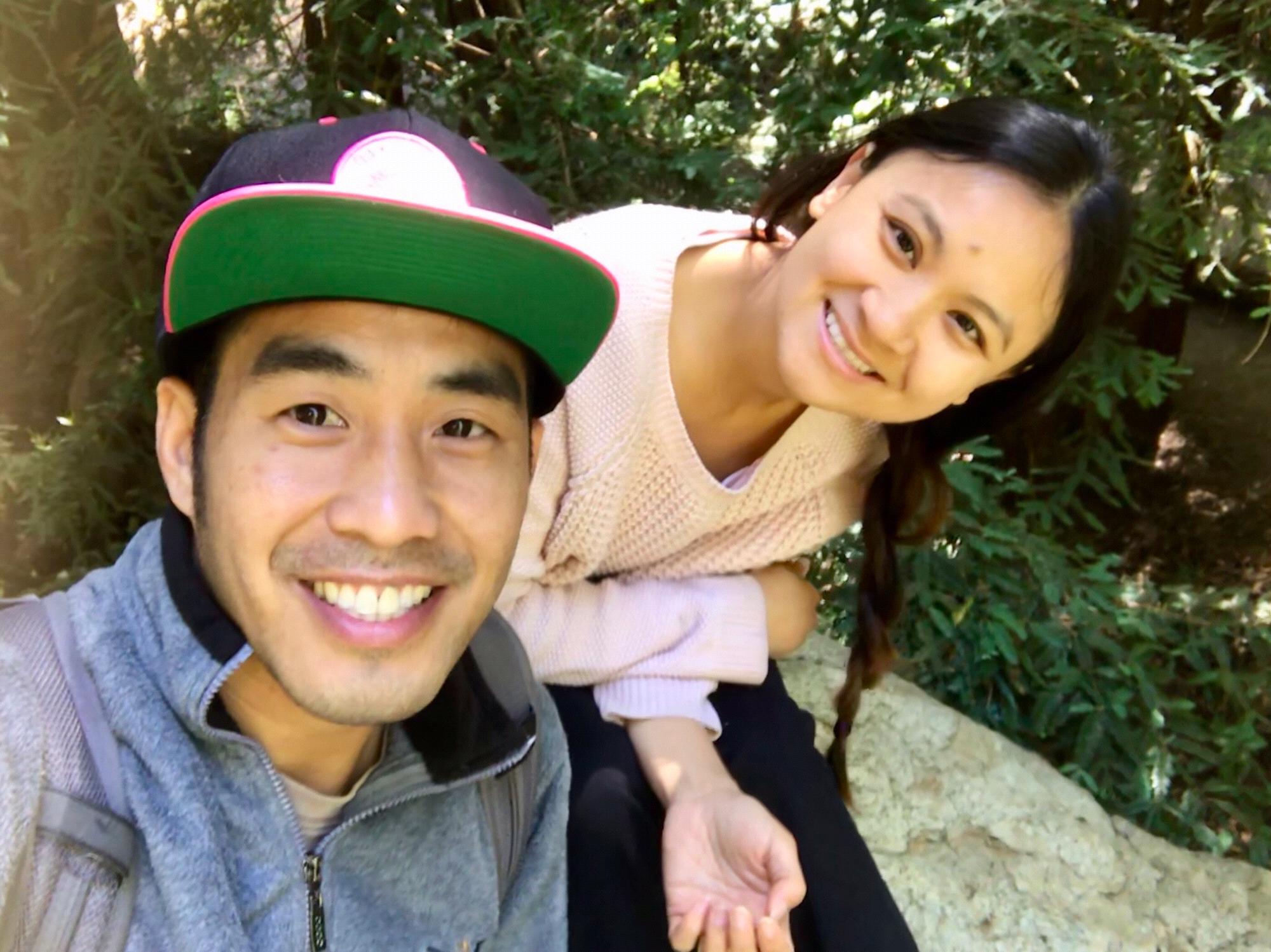 Our favorite habitat: sitting on a big rock in the woods!
