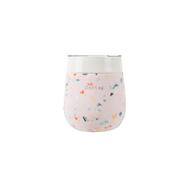 W&P Porter Insulated Glass 11 oz | No Metallic Aftertaste Ceramic Coated for Beer, Wine, Cocktails, Coffee, & Tea | Wide Mouth Vacuum Insulated | Dishwasher Safe, Blush Terrazzo
