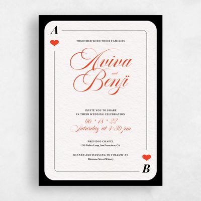 Red Destination Wedding Invitation - Hearts Classic