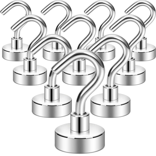 Neosmuk Magnetic Hooks for Cruise Cabins, Heavy Duty 30lb+ Strong Magnet Hook, Cruise Ship Essentials for Hanging, Metal Wall Refrigerator Hangers (Silver White, 10 Pack)