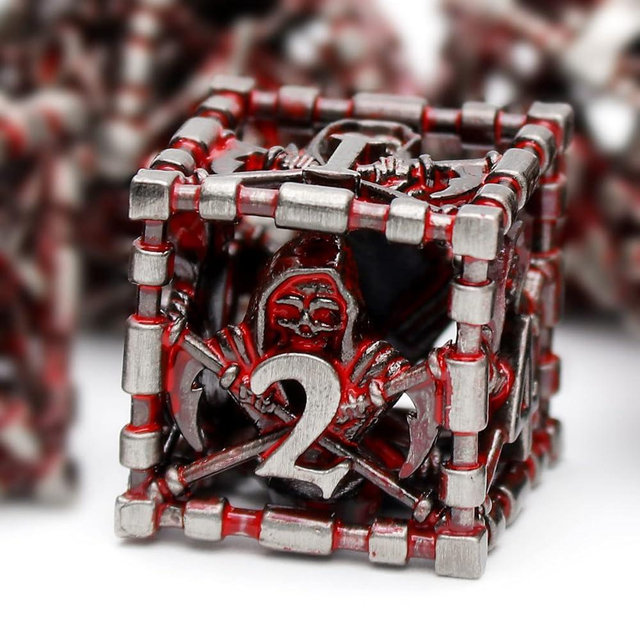DND Dice, Dungeons and Dragons Dice Metal Polyhedral Dice Set Role Playing D&D Dice HNCCESG Hollow Grim Reaper Dice Gaming D and D Dice for Table Game RPG Pathfinder Warhammer Shadowrun (Blood)
