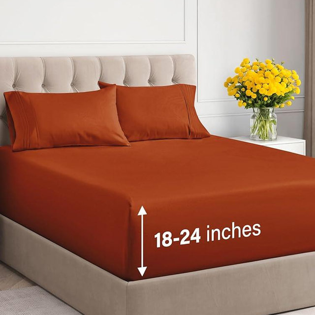 Extra Deep Pocket Queen Sheets - 4 Piece Breathable & Cooling Bed Sheets - Hotel Luxury Bed Sheet Set - Soft, Wrinkle Free & Comfy - Easily Fits Extra Deep Mattresses - Deep Pocket Terracotta Sheets