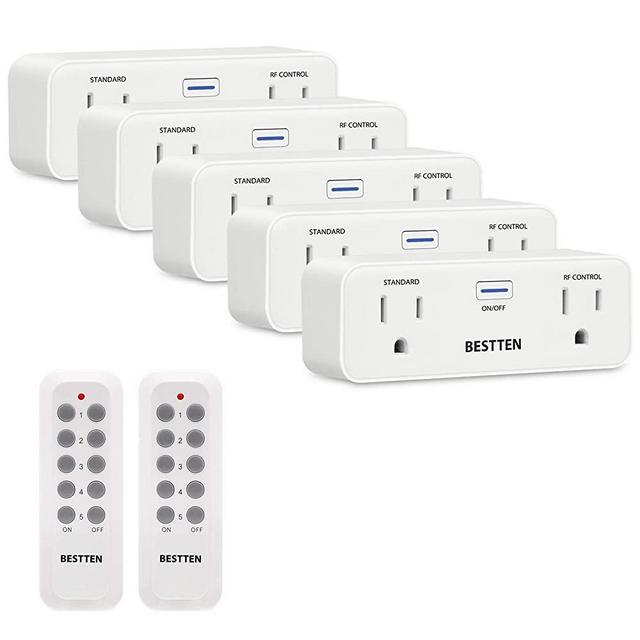 BESTTEN Wireless Remote Control Outlet Combo Kit (5 Wall Outlets + 2 Remotes), Each Outlet Contains 1 Always-ON & 1 RF Control Sockets, 15A/125V, ETL&FCC Certified, White