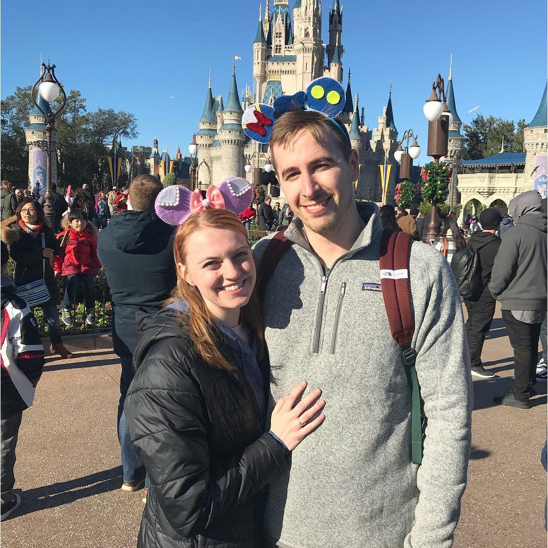 Disney World with special ears handmade by Blake's sister!