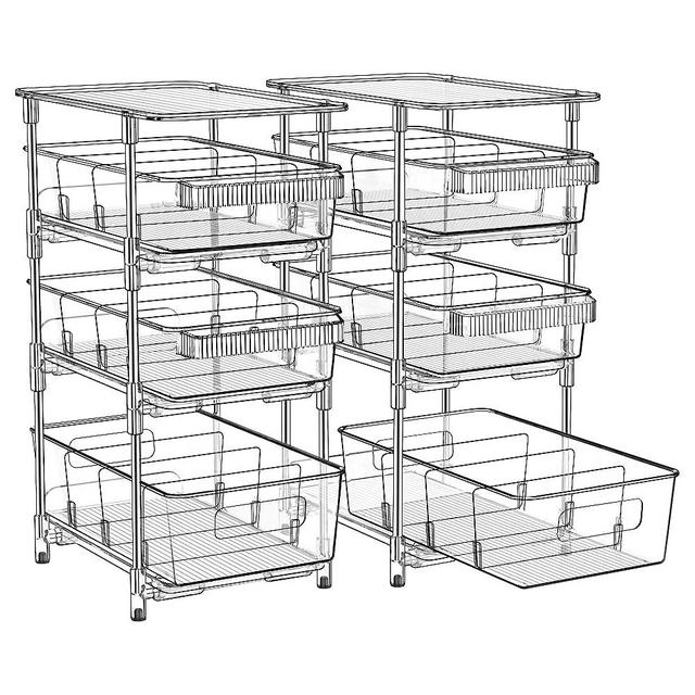 2 Set, 4 Tier Medicine Cabinet Organizer with Dividers, Multi-Purpose Bathroom, Snack Food Storage Organizer Bins Drawer Organization and Storage Slide-Out, for Kitchen, Pantry, Cabinet, Bathroom