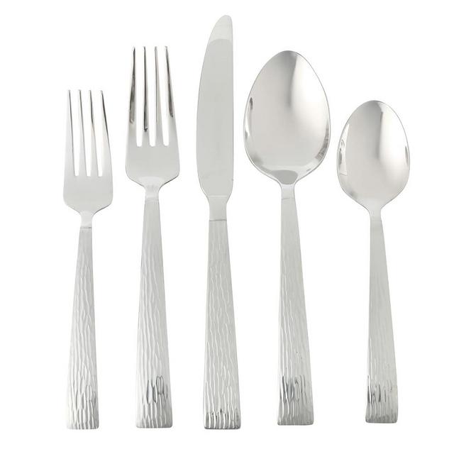 Gibson Home Cowper Flatware Utensil Set, 20-PieceStainless Steel Silverware Service for 4 – Polished Hammered Design