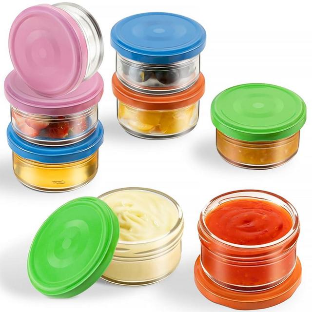 Freshmage® Salad Dressing Container To Go, [8 Pack] 2.7oz Glass Condiment Containers with Lids for Lunch Box, Small Sauce Containers with Lids Reusable & Leakproof