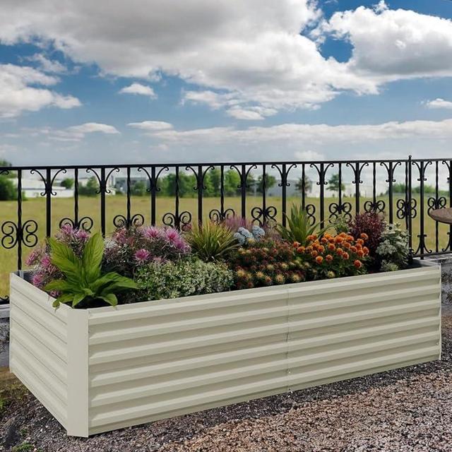IDEALHOUSE 6x3x2 Ft Galvanized Metal Raised Garden Bed, 24-Inch Tall Heavy Duty Planter Box for Vegetables, Herbs & Flowers, Rust-Resistant Outdoor Gardening Bed, Beige