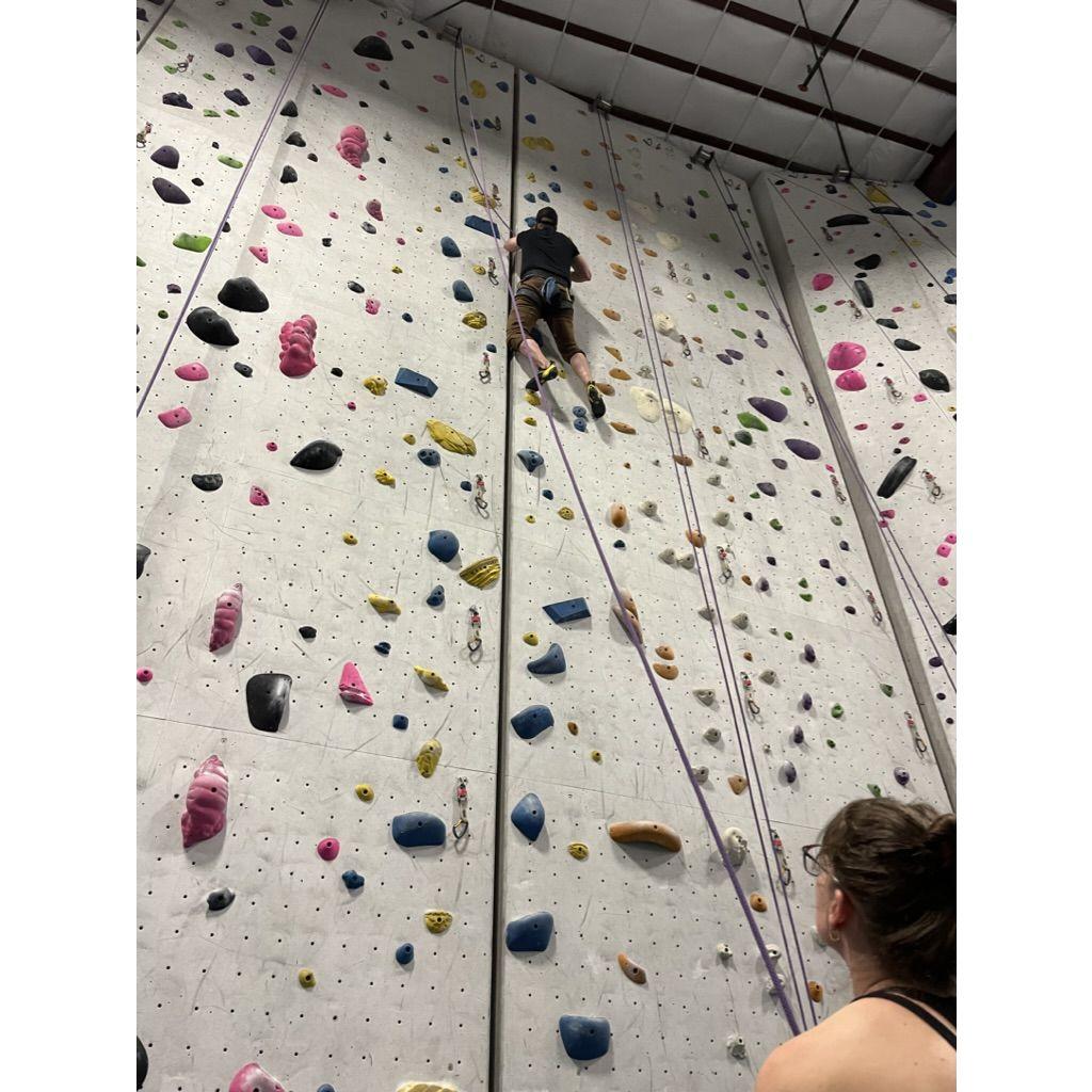 The first few months of dating, we spent a lot of time indoor rock climbing with friends. Cassie learned quickly!