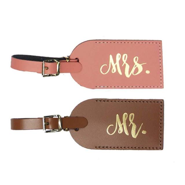 Mr. & Mrs. Leather Luggage Tag Gift Set (Coral, Brown)