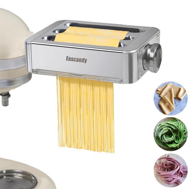 Eascandy All Metal Pasta Maker Attachment for KitchenAid, 3 In 1 Pasta Attachment for Kitchen Aid Stand Mixer, 8 Gears Adjustable Pasta Roller Attachment for Fettuccine Linguine Pasta Sheets.