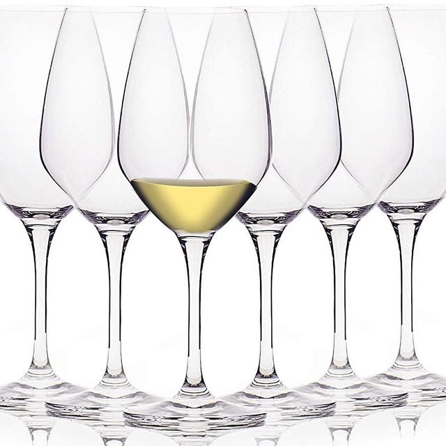 FAWLES Artisan Crystal White Wine Glasses Set of 6, 15 Ounce Laser Cut Rim Stemmed Clear Wine Glass Set, Housewarming / Anniversary / Wine Gift Set