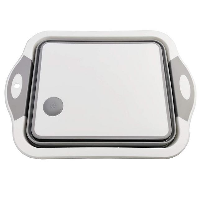 Collapsible Cutting Board and Colander, Camping Wash Basin, 3 in 1 Multi-function Foldable Silicone Dish Tub, Washing and Draining Sink and Storage Basket (Grey&White)
