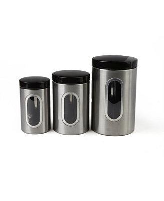 Mind Reader 3 Piece Canister Set with Window, 1, 1.5, 2 Quart with Black