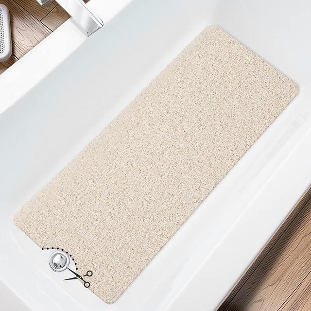Bathtub Mat Shower Mat Non-Slip, Anti Slip Loofah Shower Mat, Soft Bath Tub Mat for Textured Surface, Easy Cleaning Bathroom Floor Mat for Wet Areas with Drain, Quick Dry (16x40 Inch, Beige)