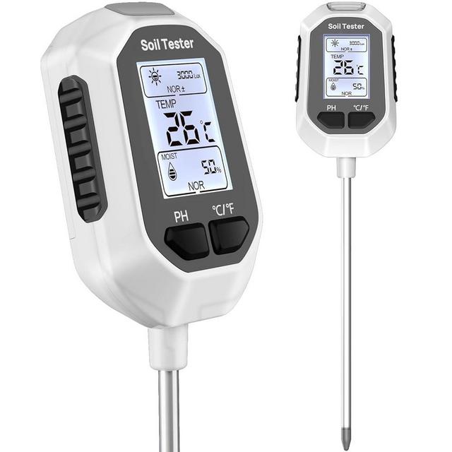 4-in-1 Soil Moisture Meter Digital Plant Temperature/Soil Moisture/PH Meter/Sunlight Intensity Backlight LCD Display Soil Test Meter for Gardening, Farming and Outdoor Plants