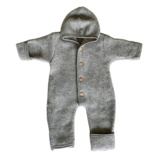 EcoAble Apparel Baby Fleece Snowsuit Footed Coverall Romper with Hood, Merino Wool (74-80cm/6-12 months, Light Grey)