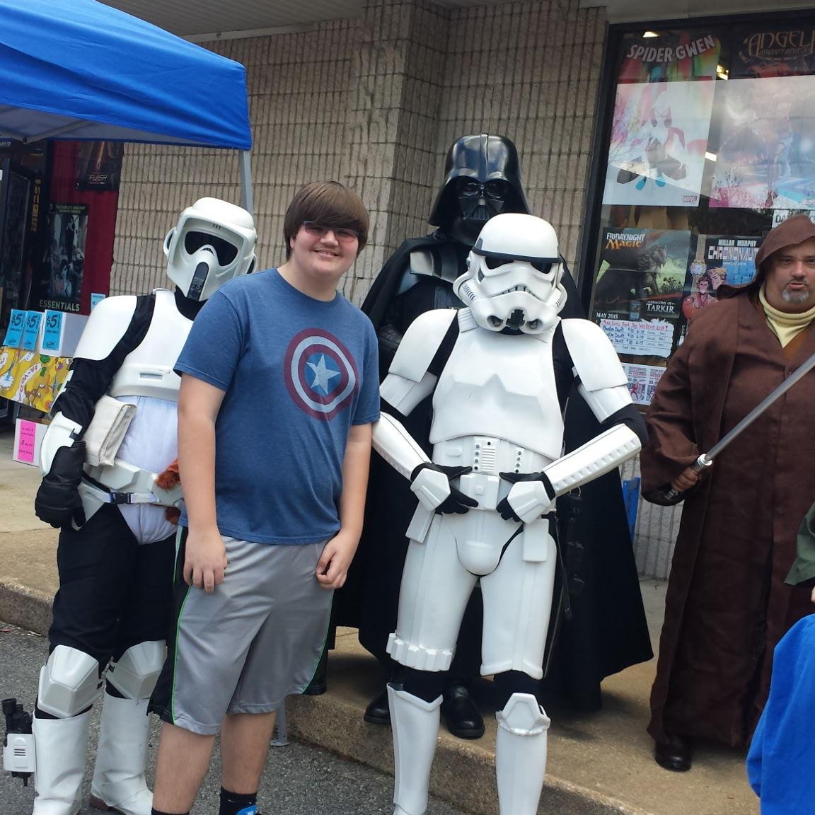 The Groom's favorite! Star Wars day at the Comic Book Shop!