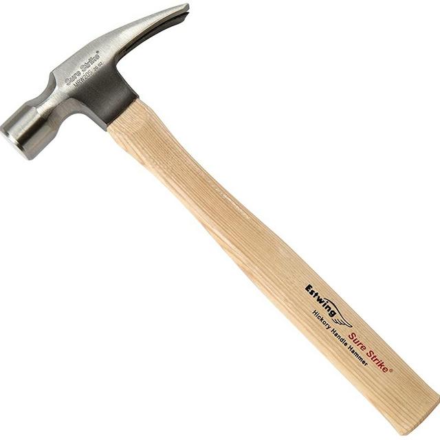 Estwing Sure Strike Hammer - 16 oz Straight Rip Claw with Smooth Face & Hickory Wood Handle - MRW16S