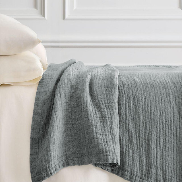 European Flax Linen Blanket, Full/Queen, Smoke Gray