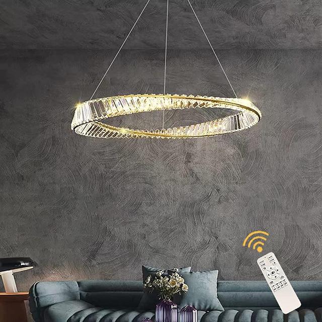 Oninio Modern Crystal Chandelier,Golden LED Pendant Light,3-Way Dimmable Hanging Light Fixture Adjustable Height for Dining Room, Kitchen Island, Bedroom Living Room Dia 19.6 inch
