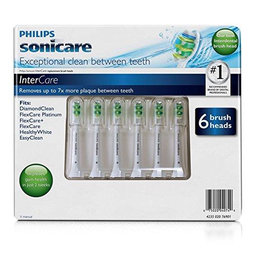 Philips Sonicare InterCare Replacement Brush Heads - 6 pack (Fit DiamondClean, FlexCare Platinum, FlexCare+, FlexCare, HealthyWhite, EasyClean)