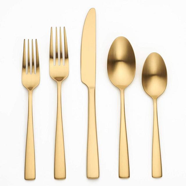 Ornative Rena 20-Piece Stainless Steel Flatware Set | Silverware Service for 4 | Including Spoon/Knife/Fork | Dishwasher Safe | Matte Gold | Durable and Easy Care | Best Silverware