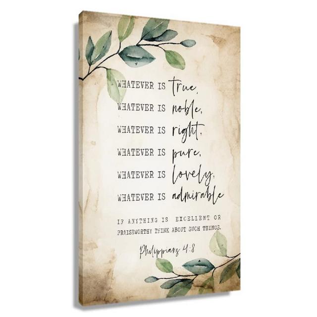 Philippians 4 8 Whatever is True Sign Bible Verse Wall Art Print Baptism Gift Modern Scripture Printable Farmhouse Office Nursery Decor Sign (12x18inch(30x45cm),Framed)