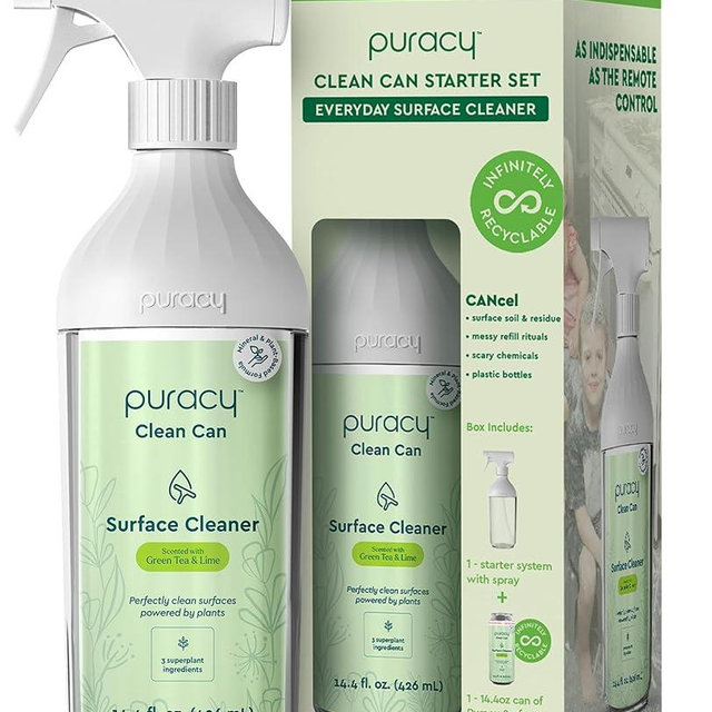 Puracy All Purpose Cleaner Clean Can- Plan t– Plant-Powered Multi-Surface Cleaner - Surface Cleaner Solution As Seen on TikTok (Green Tea + Lime, 14.4 fl oz, Starter Set)