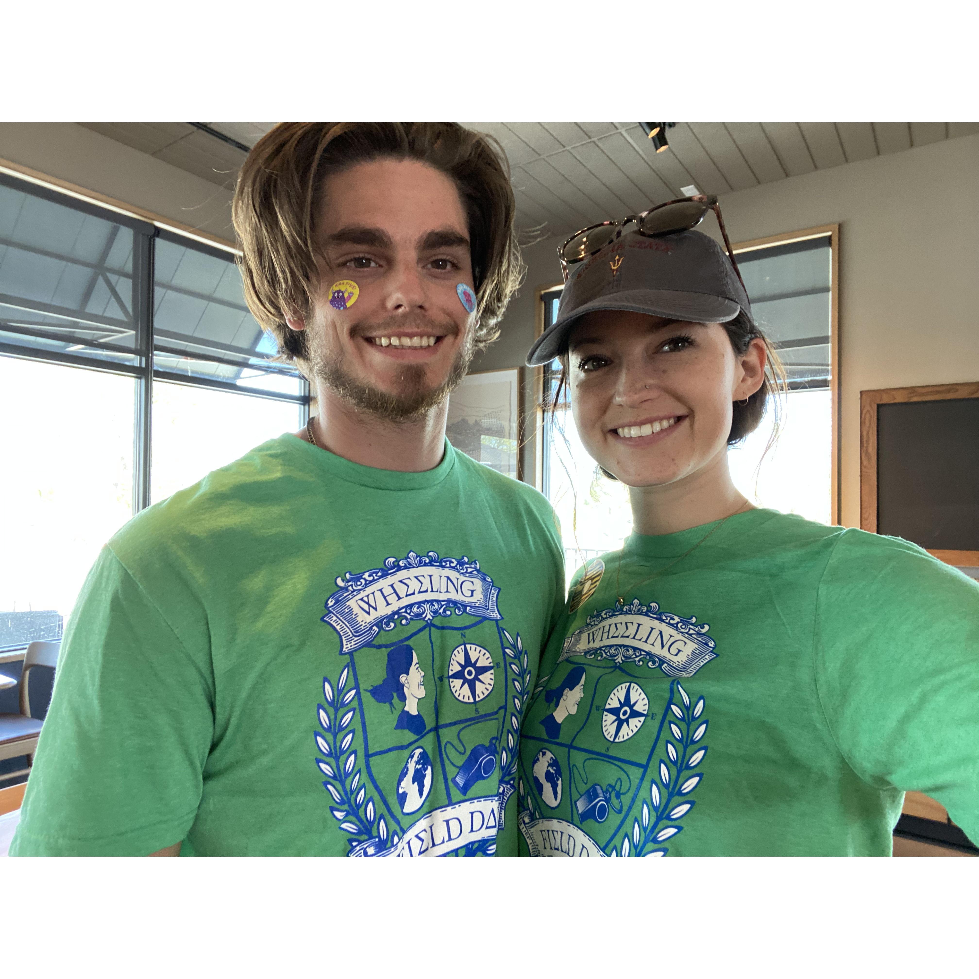 Shannon and Jason volunteering for field day at Jason's school.