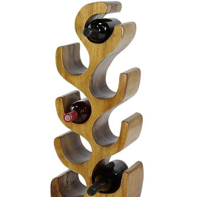 Deco 79 Teak Wood Tree Shape 8 Bottle Wine Rack, 11" x 7" x 28", Brown