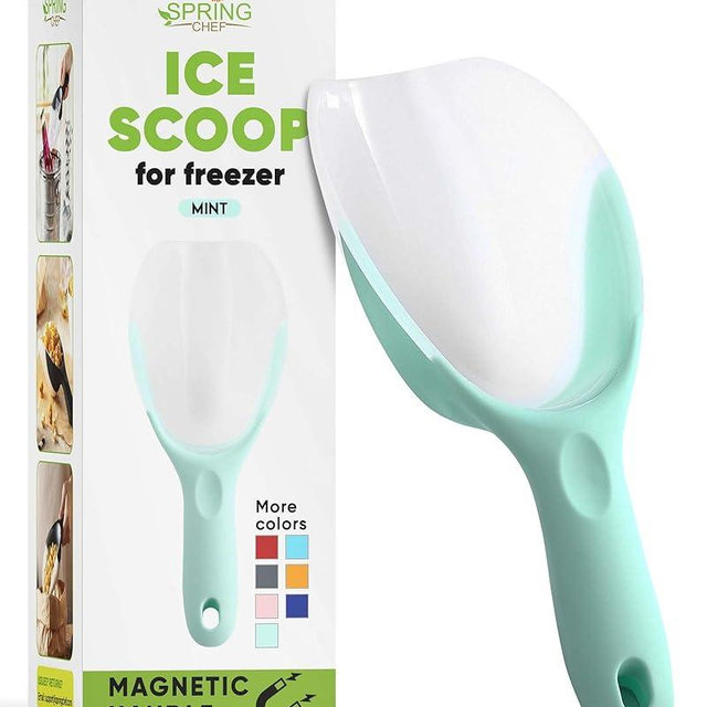 Spring Chef Dog Food Scoop, Contoured Translucent Flexi-Plastic Pet Food Scooper with Soft Grip Handle, Kitchen Magnetic Ice Scoop for Freezer, Ice Machine, Popcorn, Flour, Coffee Bean - Mint