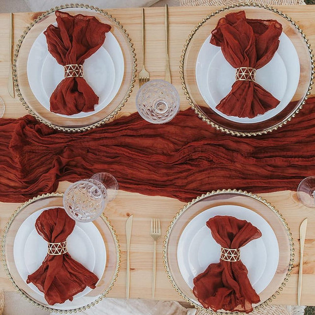 Terracotta Cheesecloth Table Runner +10 Cheesecloth Napkins (144” x 35”) Wedding Decorations for Reception – Gauze Table Runner Perfect Table Settings for Dining Table Decor