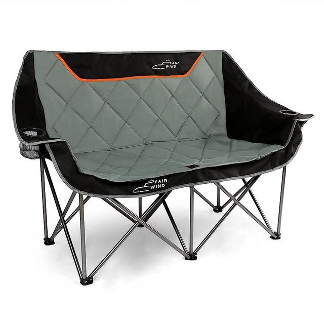 FAIR WIND Oversized Fully Padded Camping Chair Folding Loveseat Double Duo Chair Heavy Duty Quad Fold Chair Arm Chair with Cup Hold - Supports 650 LBS Black