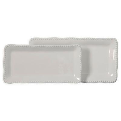 Modern Farmhouse Home Organic Bead 2-Piece Rectangular Platter Set in White