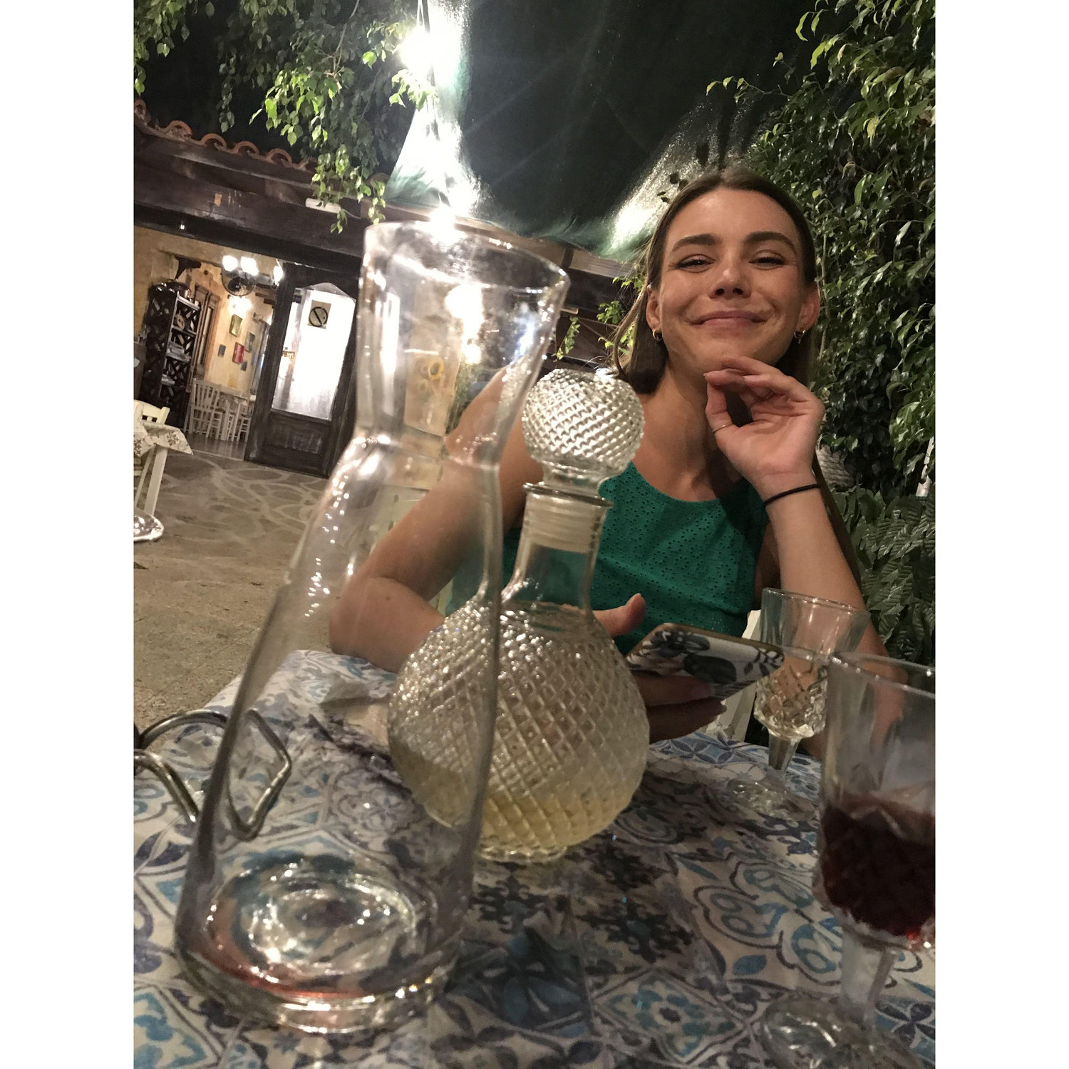 Yes those are jugs of wine. Yes it was the best night of Kephalonia Greece together
