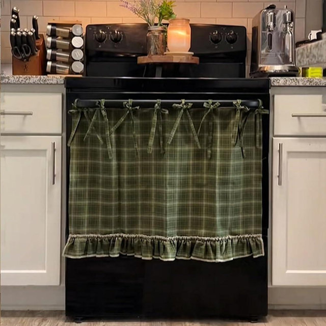 Handmade Oven Skirts, Oven Skirt Curtain for Door, Oven Curtain Tie Top, Farmhouse Kitchen Décor, Heat-Resistant, Effortless Install, Hide Clutter, for Oven,Dishwashers, Washing Machine (Meadow)
