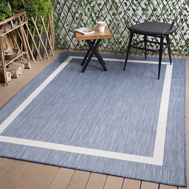 Beverly Rug Waikiki Collection Indoor/Outdoor Bordered Area Rug, 6'7" X 9'0" - Blue/White - WKK20403