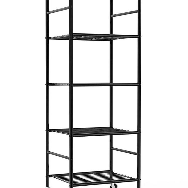 Sakugi Storage Shelves Organizer - 5 Tier Metal Shelf Organizer with Metal Wheels and Adjustable Leveling Feet, Heavy Duty Garage Shelving for Kitchen, Pantry and Closet, 18.1"x12.6"x58.7", Black