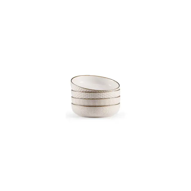 Ceramic Pasta Bowls, 40 oz, Set of 4, Cream/Copper, Narbonne Collection