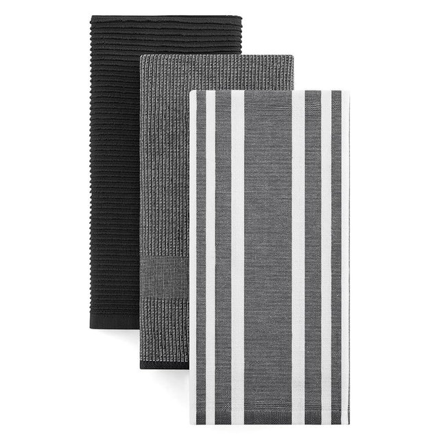 Homaxy Premium Kitchen Towels(18”x 28”, 3 Pack), Large Cotton 380 GSM Kitchen Hand Towels, Soft and Absorbent Terry Dish Towels, Multipurpose Tea Towel Set with Hanging Loop, Black