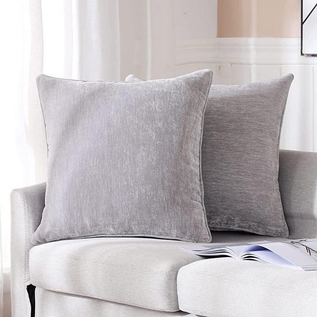 HPUK Pack of 2 Throw Pillow Covers Cashmere Decorative Square Pillowcases, Solid Cushion Covers for Sofa Couch Bedroom Office, 18 x 18 inch, Grey