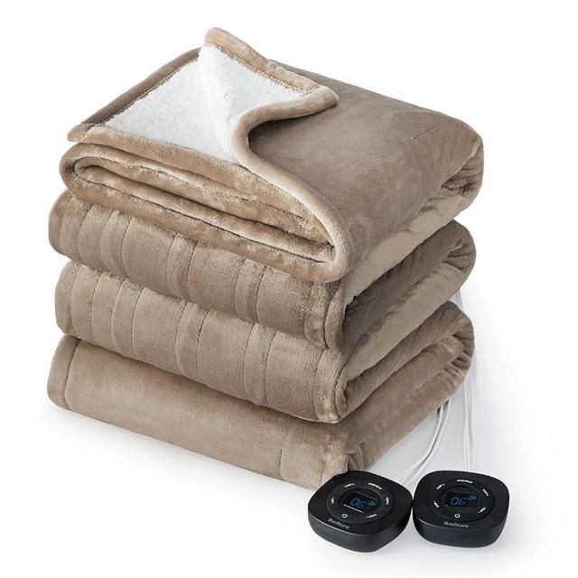 Bedsure Flannel Electric Blanket Queen - Flannel Heated Blanket with 10 Heat Settings, Heating Blanket with 10 Time Settings, 8 hrs Timer Auto Shut Off, and Dual Control (84x90 inches, Taupe)